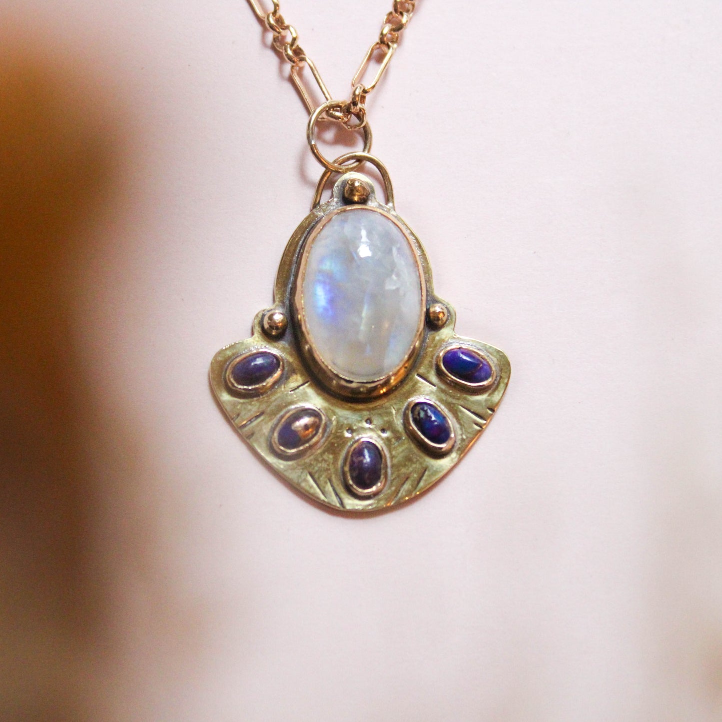 Moonstone and Purple Copper Turquoise Pendant